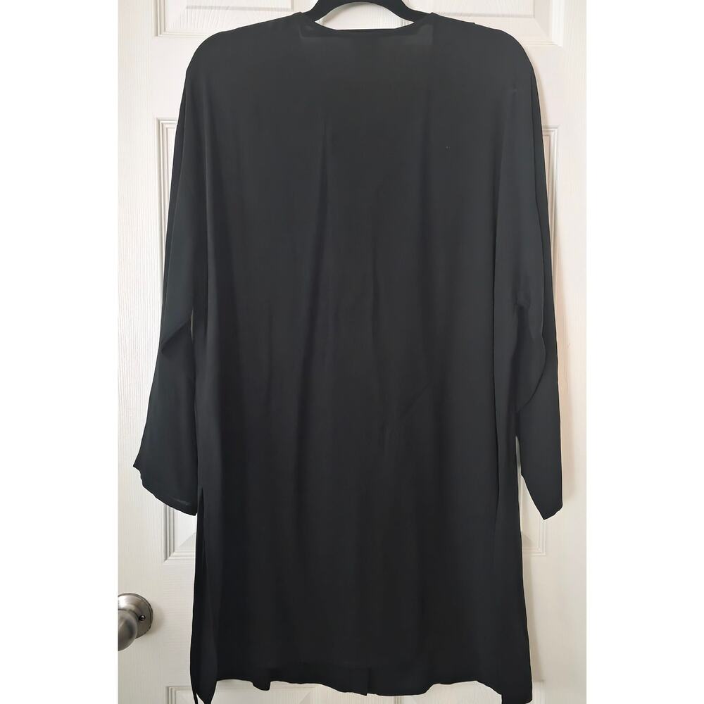 Eileen Fisher Black 100% Silk Georgette Crepe Shirt Dress Tunic Blouse Sz Large - Picture 2 of 6